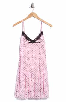 Lace Trim Polka Dot Slipdress