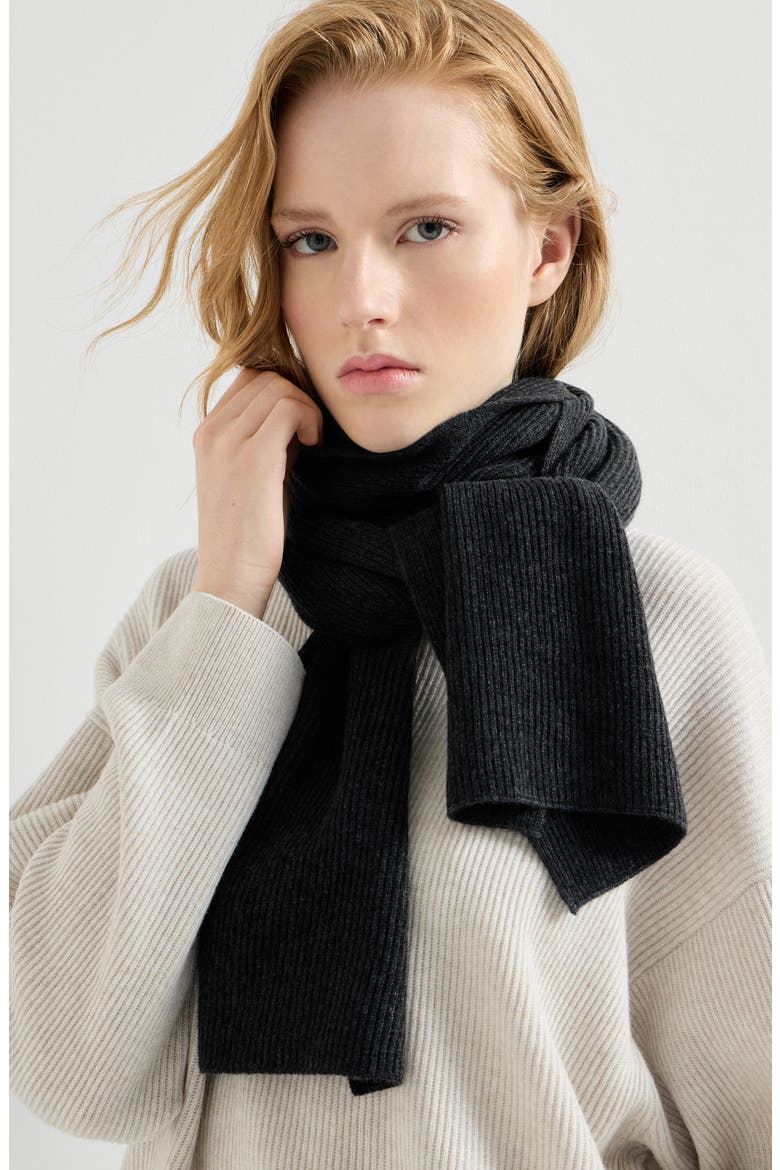 Cashmere knit scarf, Alternate, color, Lignite Grey