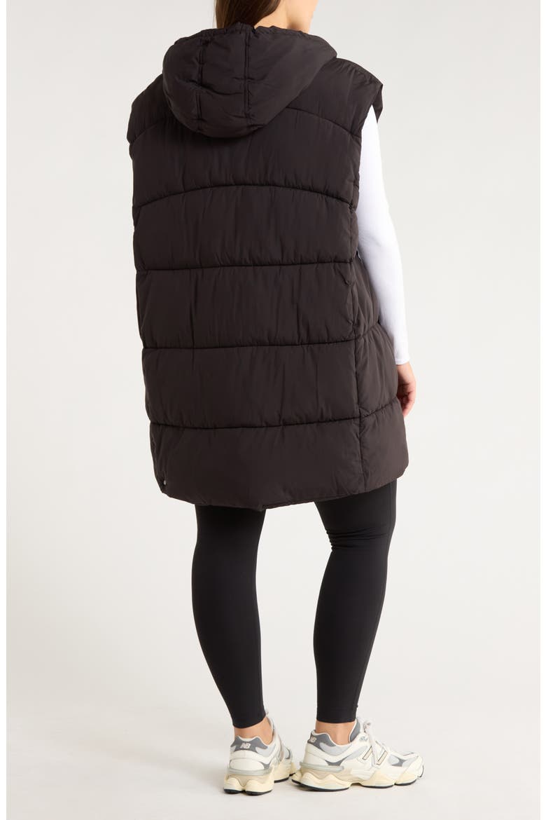 Longline Hooded Puffer Vest, Alternate, color, BLACK