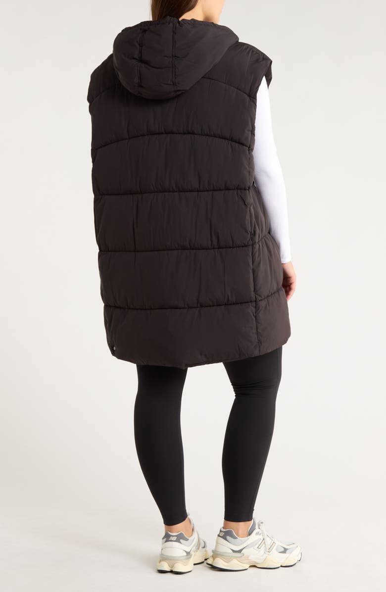 Zella Longline Hooded Puffer Vest, Alternate, color, Black
