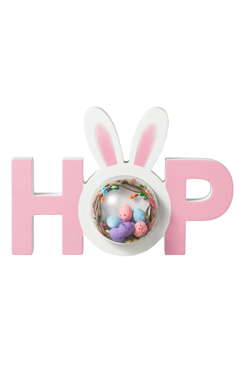 10"L Easter Wooden Hop Table Decor, Main, color, Pink