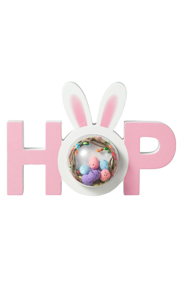 Glitzhome 10"L Easter Wooden Hop Table Decor, Main, color, Pink