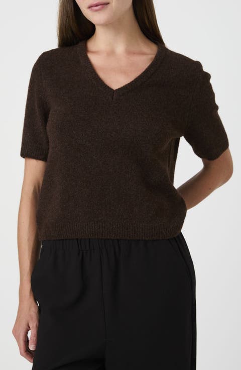 Short Sleeved V Neck Sweater