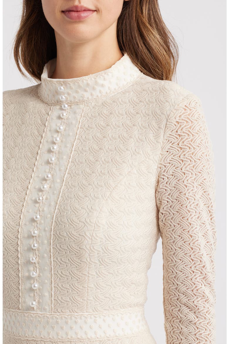 Kailee Texture Long Sleeve Midi Dress, Alternate, color, IVORY
