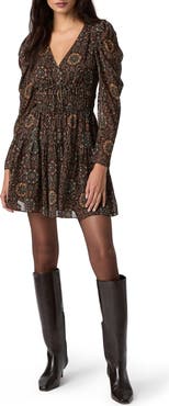 PAIGE Aries Print Long Sleeves Silk Minidress