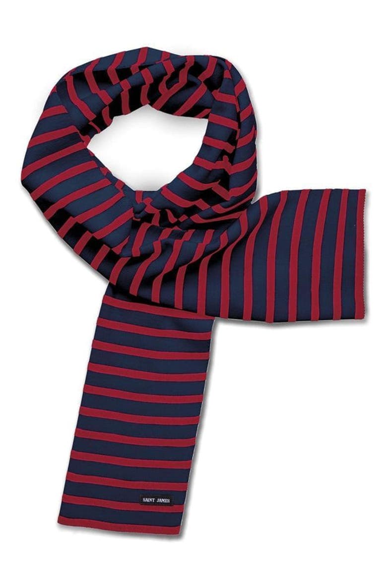 DUGUAY - Striped Scarf, Main, color, navy/red
