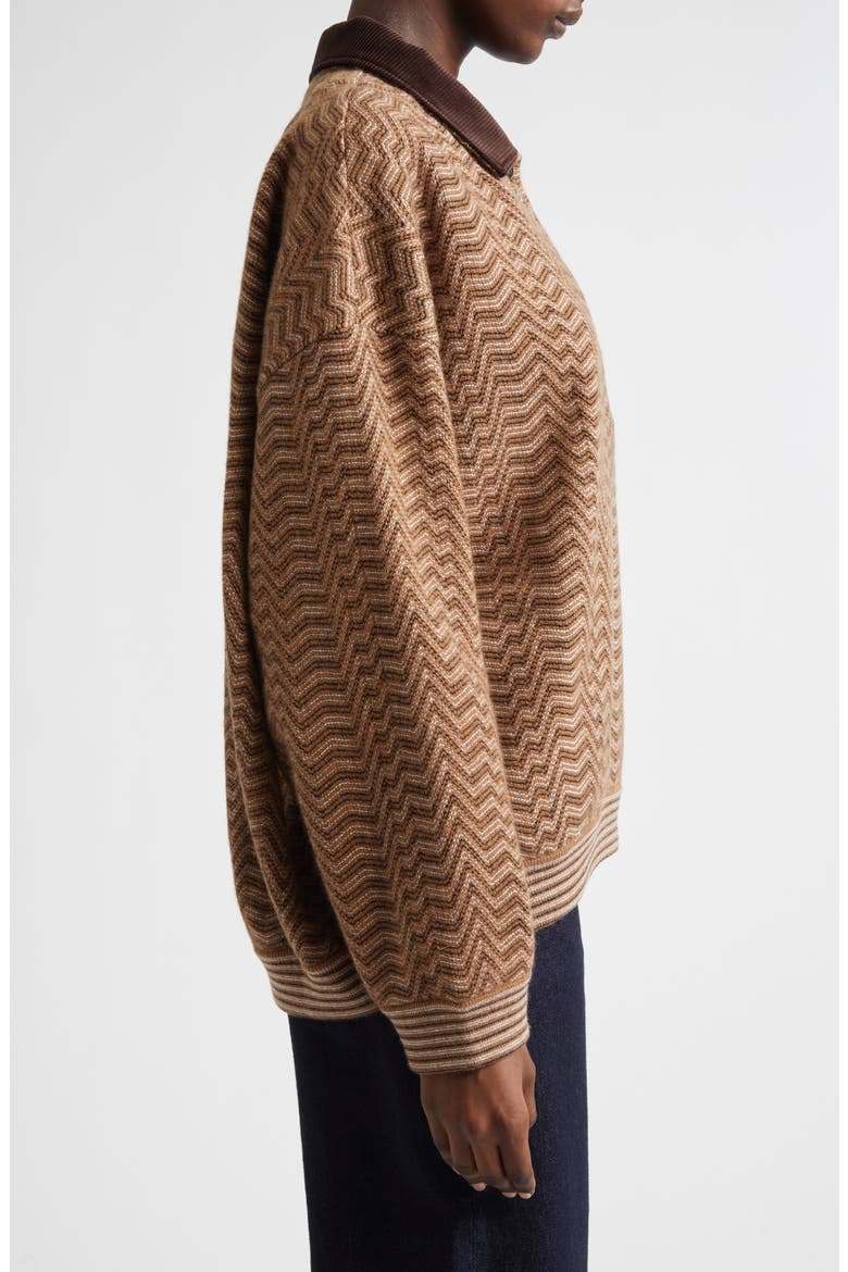 Zigzag Stripe Polo Sweater, Alternate, color, S01J5 CAMEL TONES