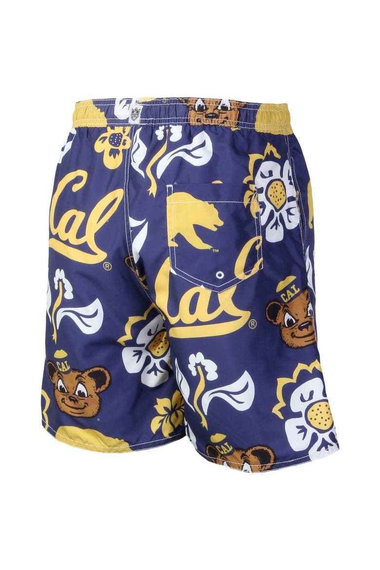 Men's Wes & Willy Navy Cal Bears Floral Volley Logo Swim Trunks, Alternate, color, Navy