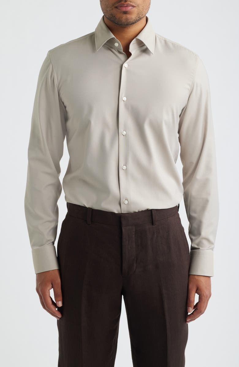 BOSS P Hank Slim Fit Dress Shirt, Main, color, Open Beige