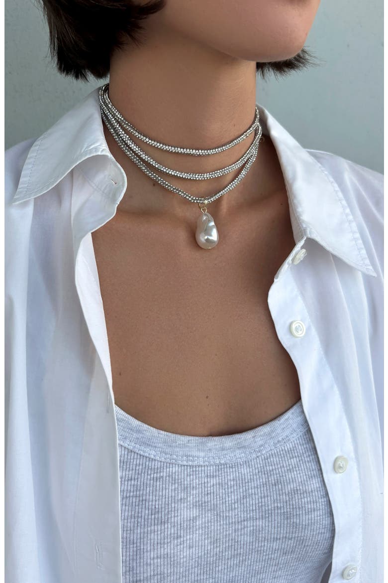 Crystal Triple Wrap Necklace, Alternate, color, SILVER/ GOLD/ WHITE