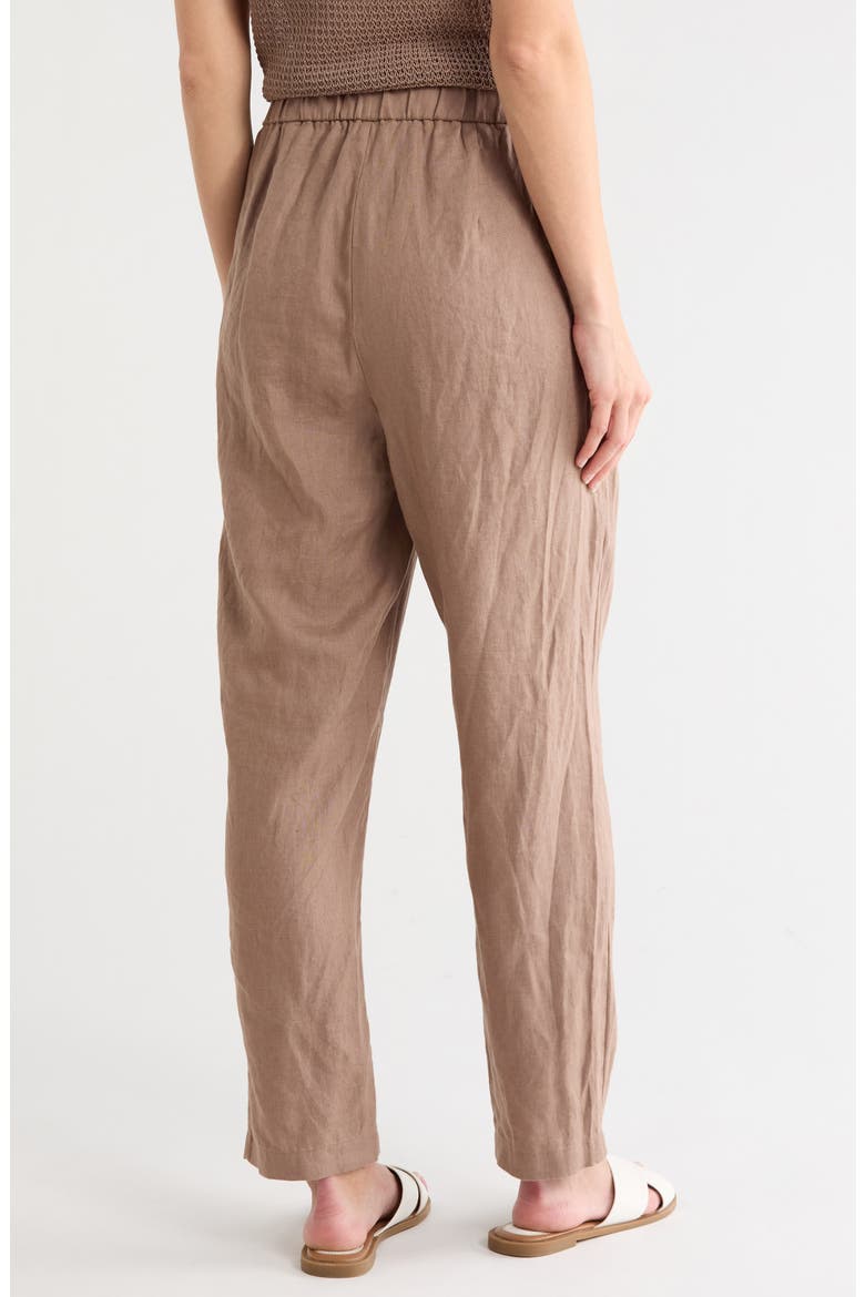 High Waist Organic Linen Ankle Pants, Alternate, color, COCOA