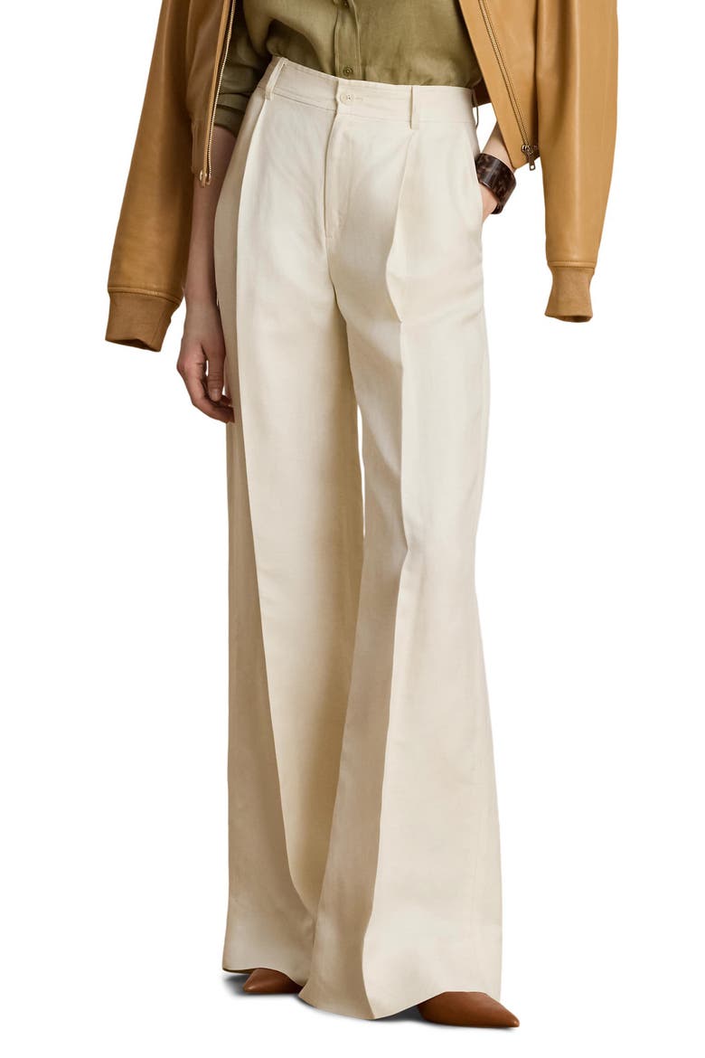 High Waist Wide Leg Linen Blend Pants, Main, color, WINTER CREAM