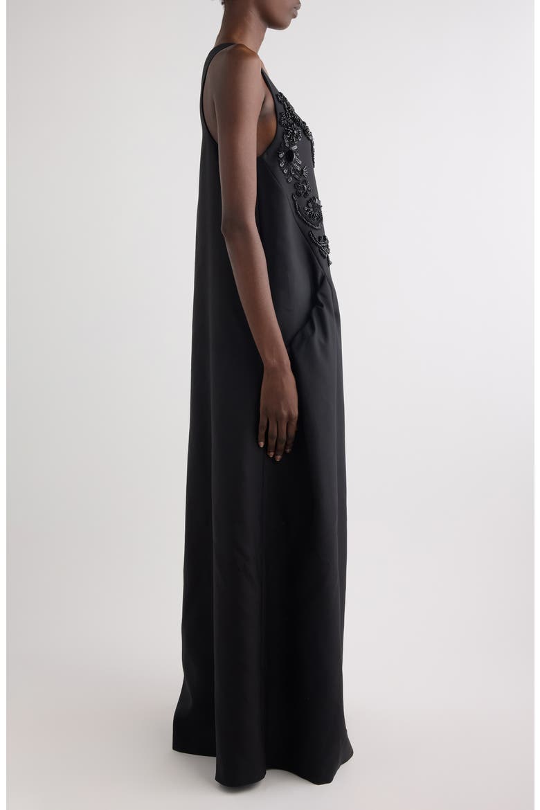 Beaded Rounded Wool & Silk Evening Gown, Alternate, color, BLACK