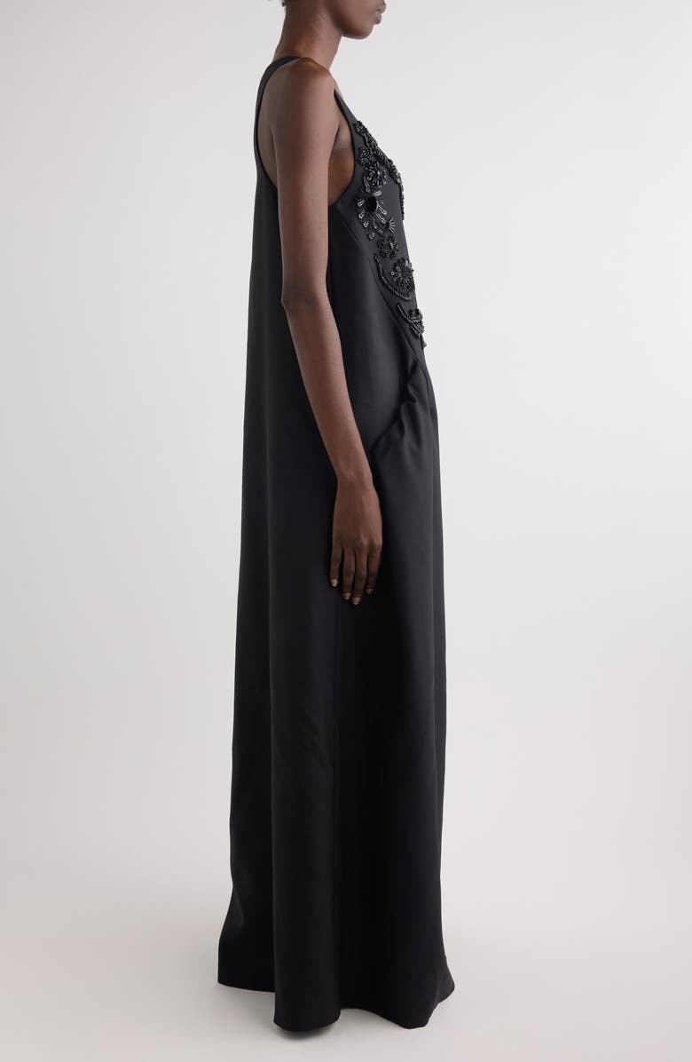 Dries Van Noten Beaded Rounded Wool & Silk Evening Gown, Alternate, color, Black