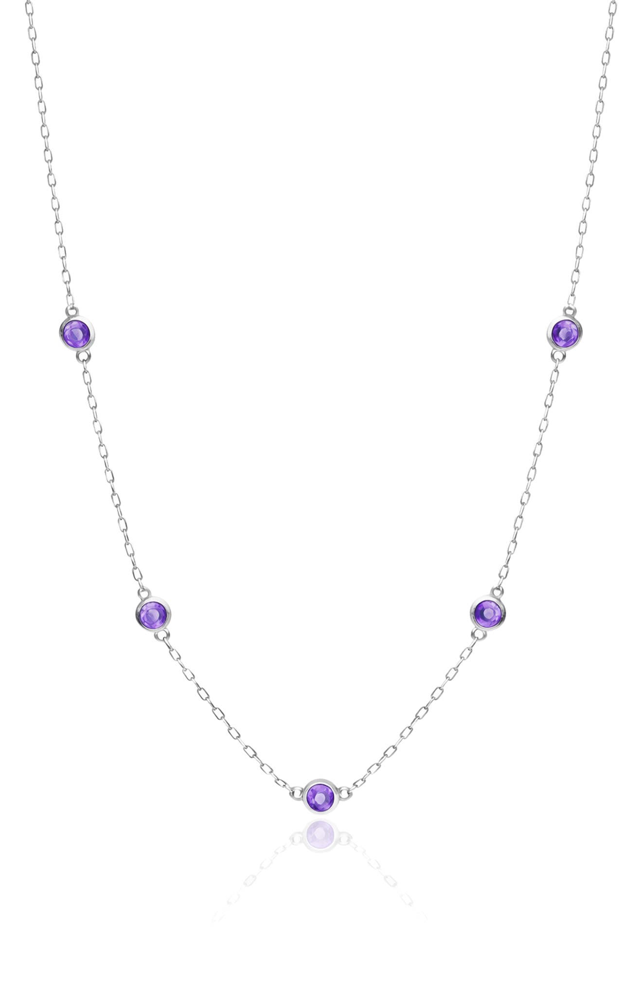 House of Frosted 14K White Gold Amethyst Station Chain Necklace