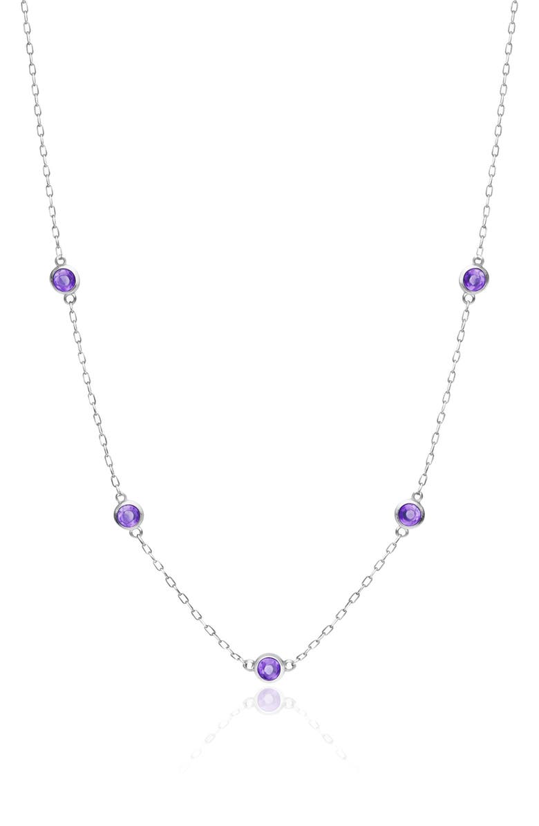 House of Frosted 14K White Gold Amethyst Station Chain Necklace, Main, color, 