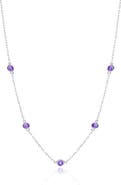 House of Frosted 14K White Gold Amethyst Station Chain Necklace