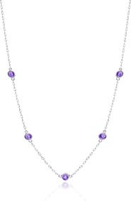 House of Frosted 14K White Gold Amethyst Station Chain Necklace