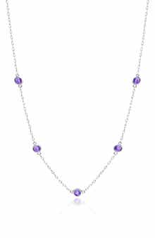 House of Frosted 14K White Gold Amethyst Station Chain Necklace