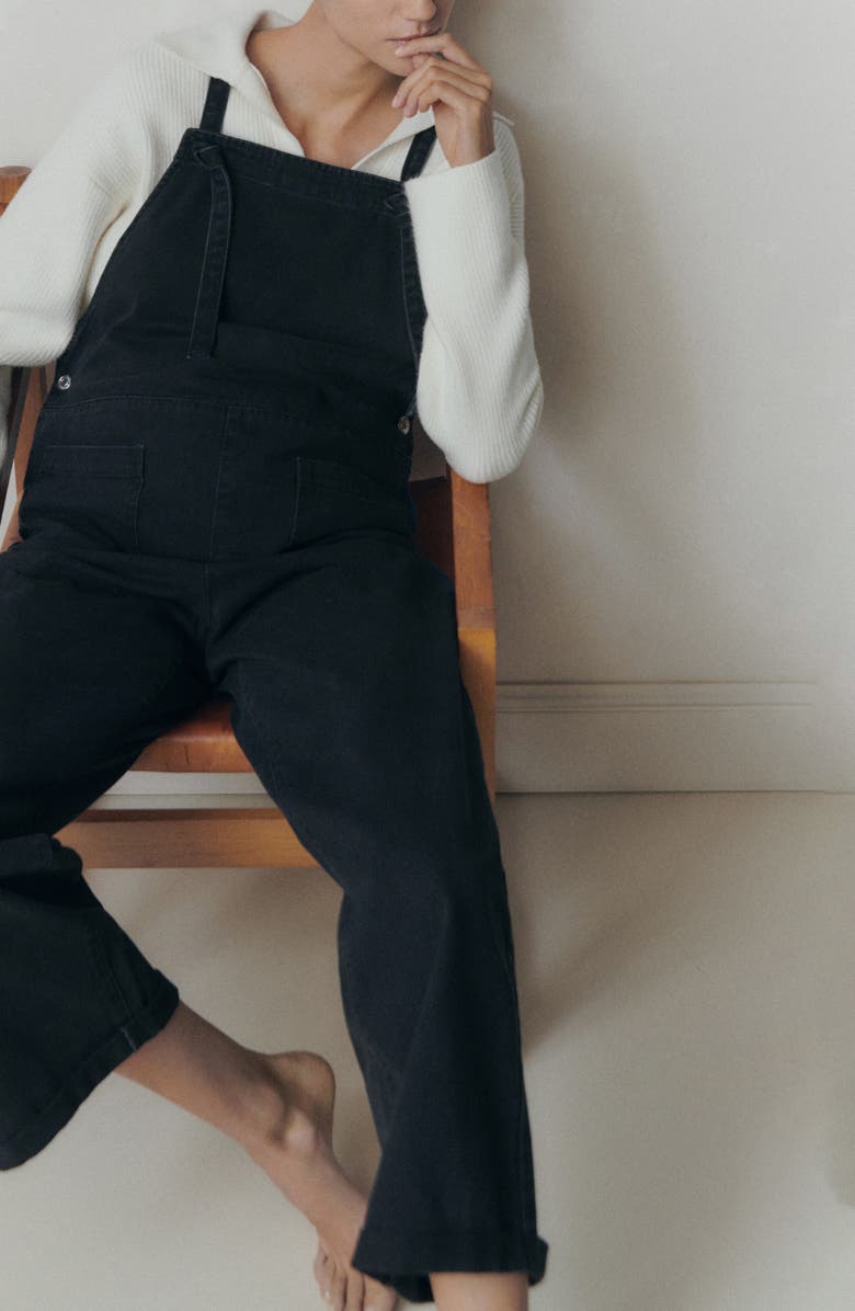 MANGO Denim Maternity Overalls, Alternate, color, Black Denim