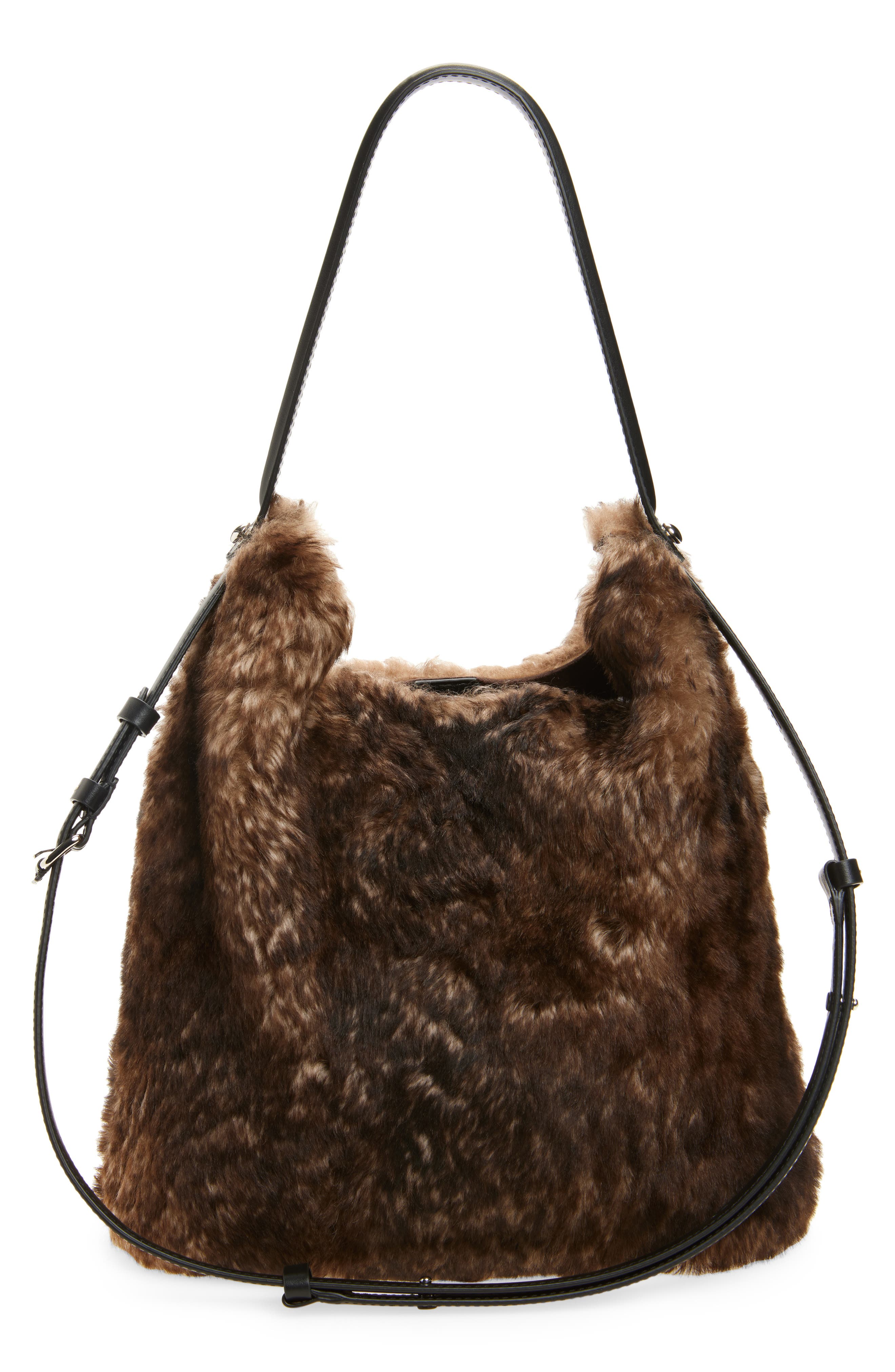Maison Margiela Dress-age Leather 
Genuine Shearling Hobo Bag, Alternate, color, Bleached Brown/ Black