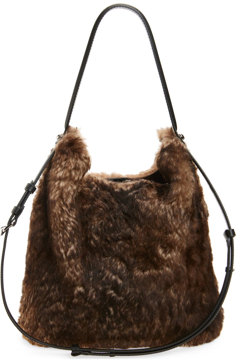 Maison Margiela Dress-age Leather & Genuine Shearling Hobo Bag, Alternate, color, Bleached Brown/ Black