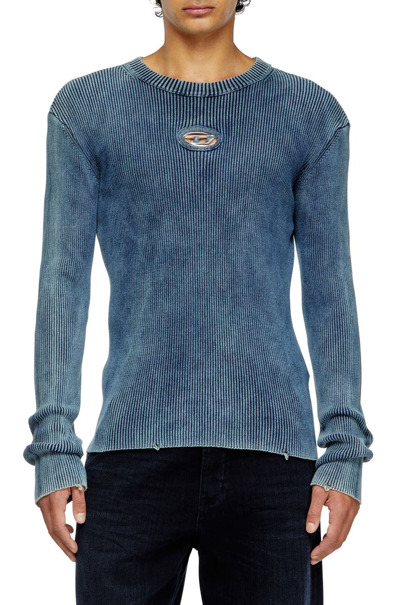 DIESEL<sup>®</sup> K-Darin-D Stonewash Rib Sweater, Main, color, Peacoat Blue