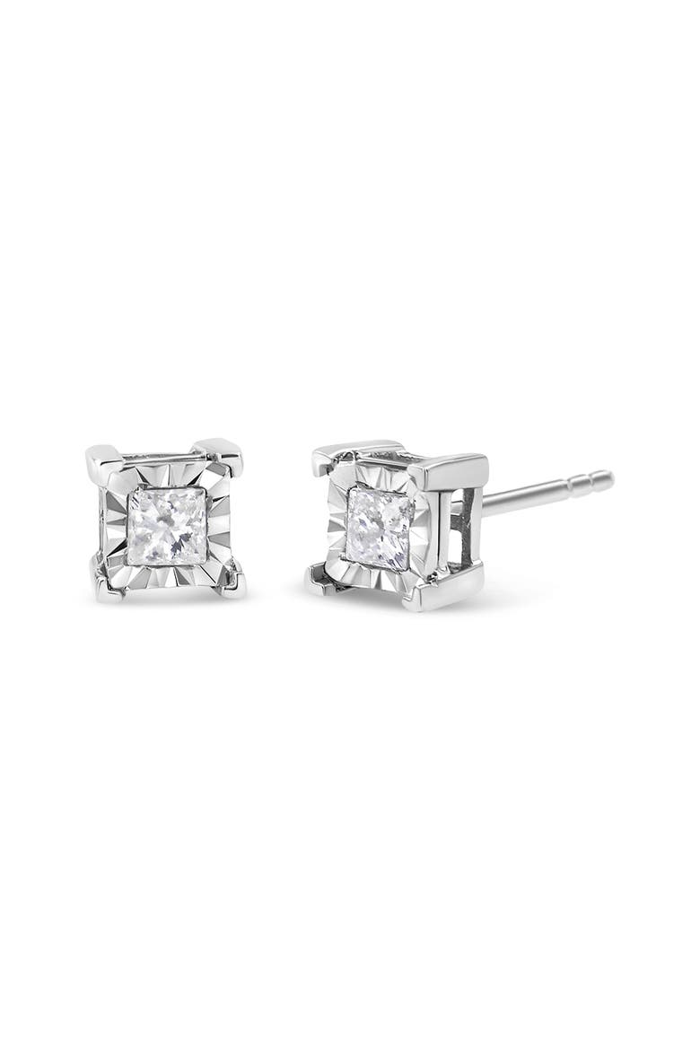 Silver 1/4 Ctw Diamond Miracle Princess Solitaire Stud Earrings, Main, color, White