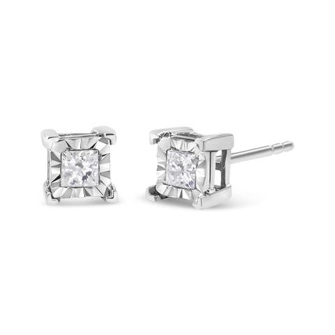 Silver 1/2 Ct Diamond Miracle Princess Solitaire Stud Earrings