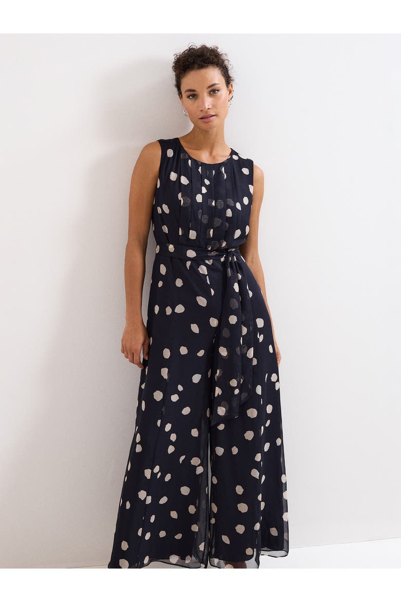 Maxine Spot Tie-Waist Maxi Jumpsuit, Alternate, color, Navy/Ivory