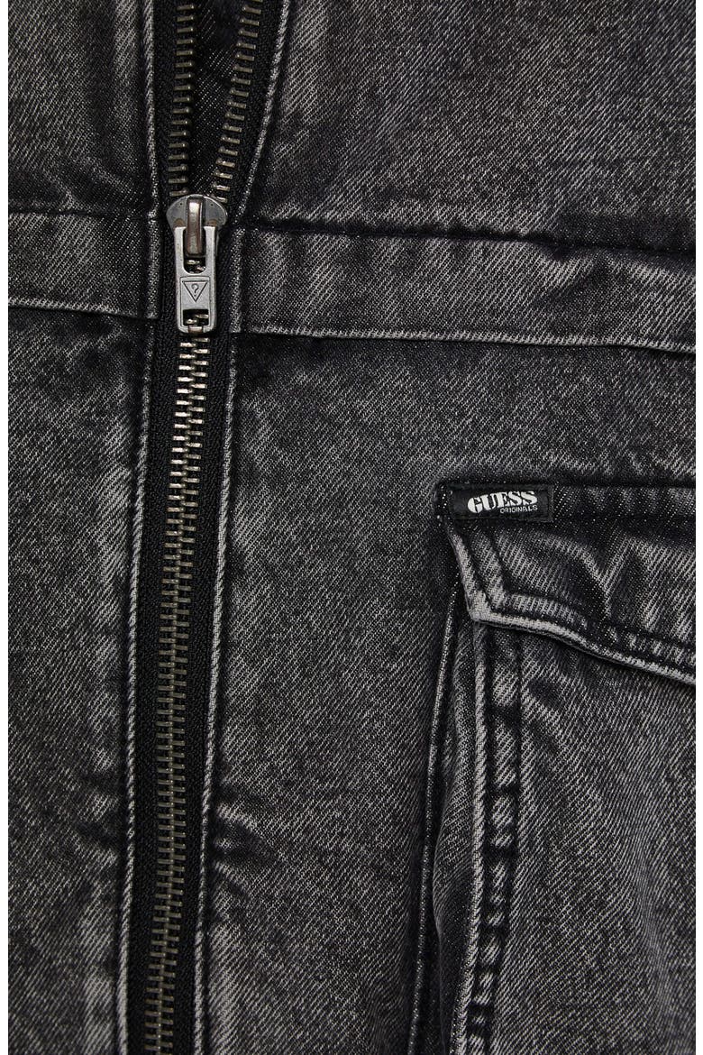 Acid Wash Zip-Up Denim Jacket, Alternate, color, BLACK
