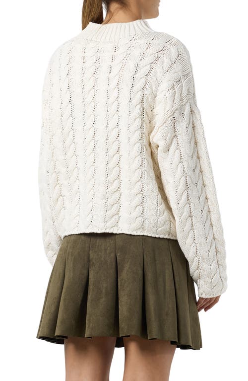 Shop Noisy May Haysa Mock Neck Cotton Blend Cable Sweater In Eggnog