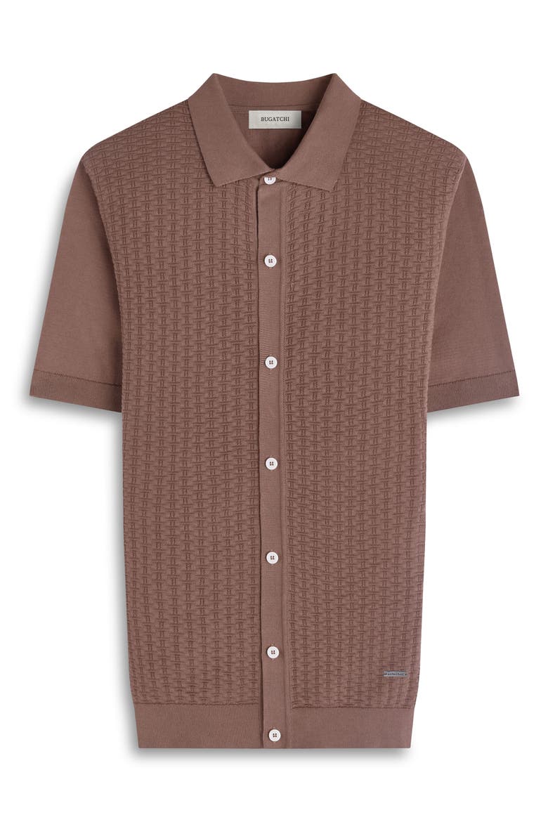 Basket Weave Knit Short Sleeve Cotton Full Button Cardigan, Alternate, color, TOBACCO