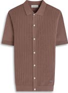 Bugatchi Basket Weave Knit Short Sleeve Cotton Full Button Cardigan