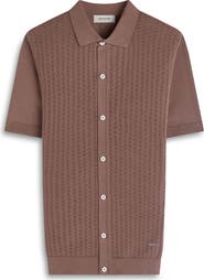 Bugatchi Basket Weave Knit Short Sleeve Cotton Full Button Cardigan
