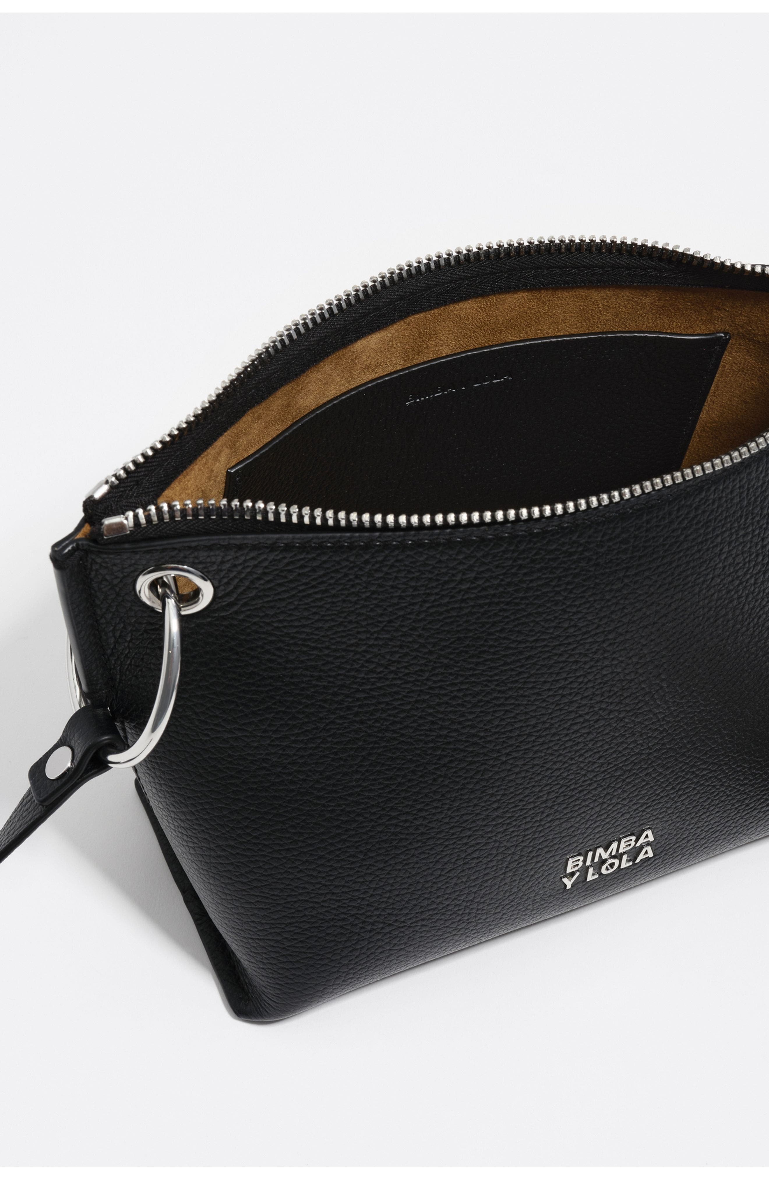 Bimba y Lola Leather Medium Trapezium Bag, Alternate, color, Black