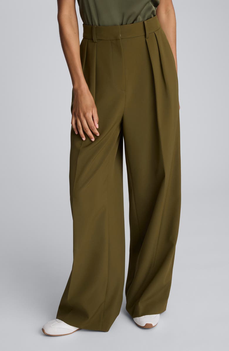 Kenneth Cole Double Pleat High Waist Wide Leg Pants, Main, color, Olive Green