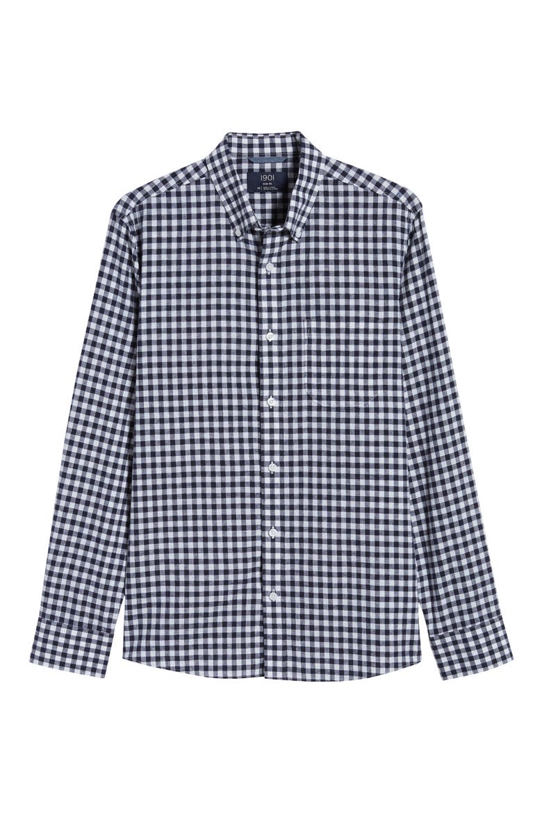 1901 Heather Gingham Linen Blend Slim Fit Sport Shirt, Alternate, color, BLUE ESTATE WHITE GINGHAM