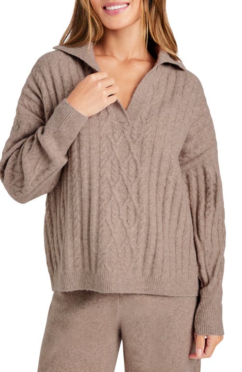 Splendid Stassi Cable Polo Sweater in Tawny Heather 