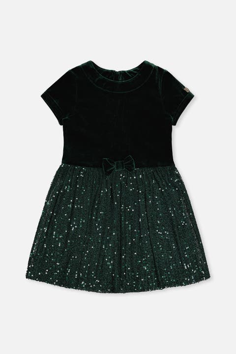 Bi-material Bow Belt Glitter Mesh Short Sleeve Dress (toddler, Little Kid & Big Kid)