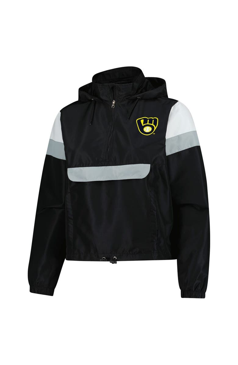 PROFILE Women's Profile  Black Milwaukee Brewers Quarter-Zip Anorak Hooded Jacket, Alternate, color, Black
