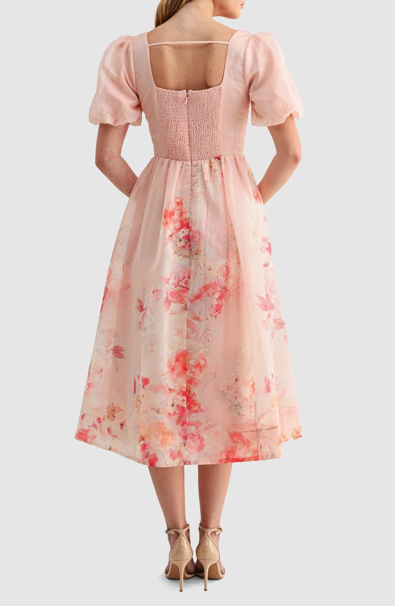 Mila Mae Puff Sleeve Chiffon Fit & Flare Midi Dress, Alternate, color, Pink Floral