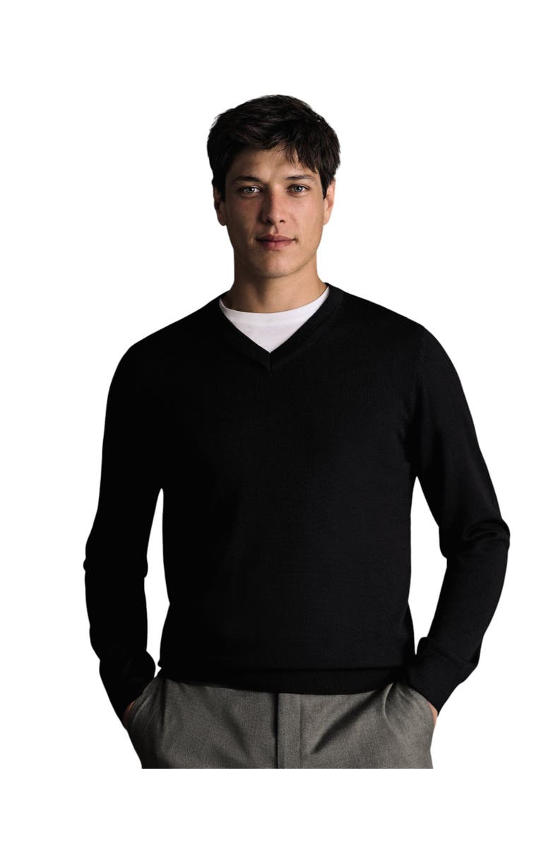 Charles Tyrwhitt Merino V-Neck Sweater, Main, color, Black