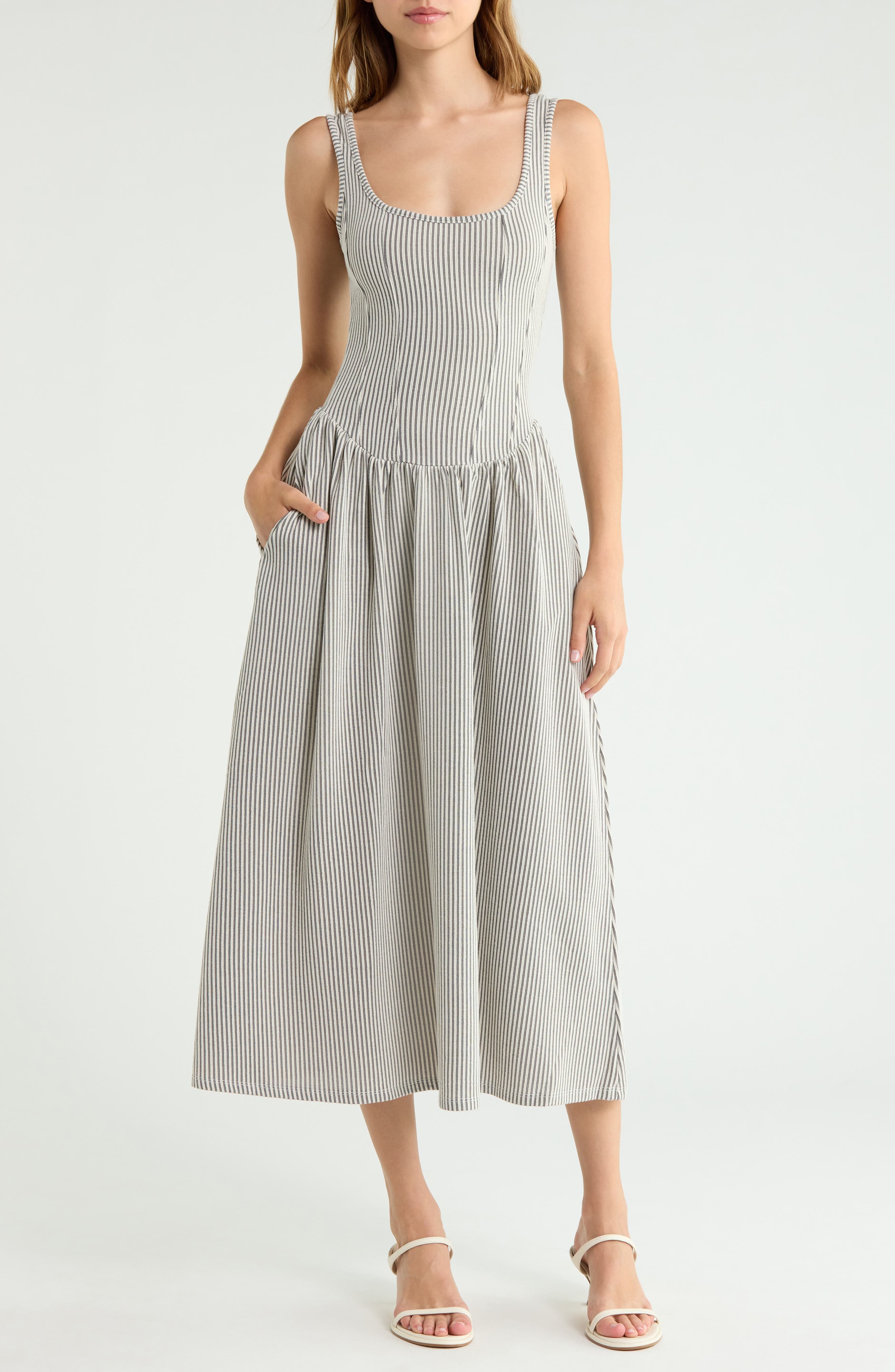 Basque Waist Knit Midi Dress