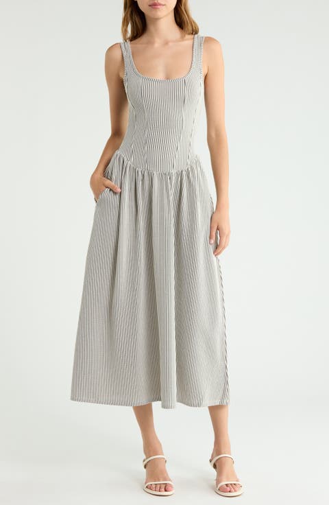 Basque Waist Knit Midi Dress