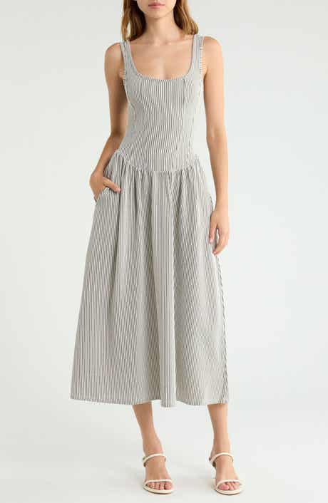 Basque Waist Knit Midi Dress