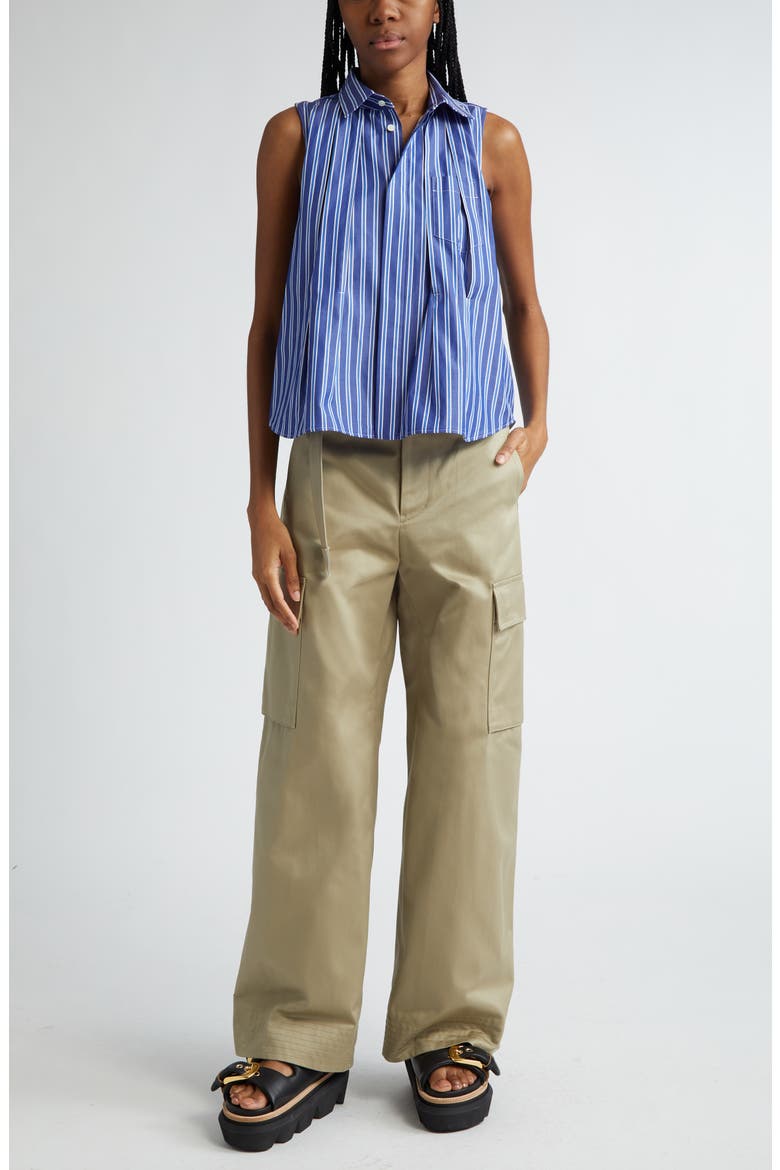 Stripe Sleeveless Cotton Poplin Button-Up Shirt, Alternate, color, STRIPE