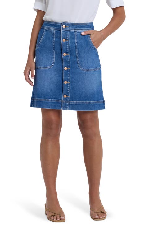 High Waist A-Line Denim Utility Skirt (Blue Paradise)
