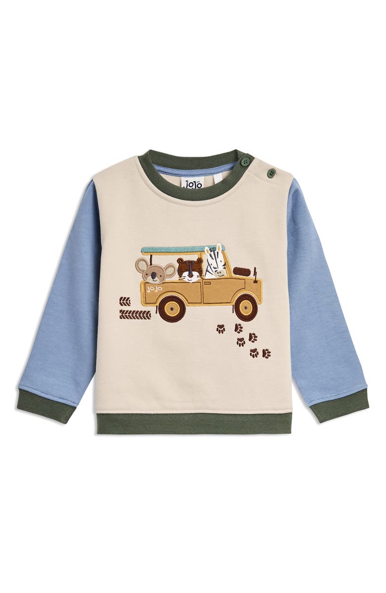 JOJO MAMAN BEBE Safari Jeep Appliqué Cotton Sweatshirt & Joggers Set, Alternate, color, Green