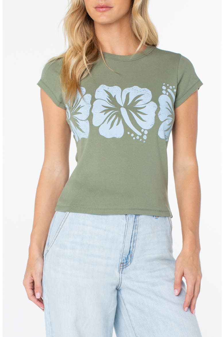 Flower Block '90s Graphic Baby Tee, Main, color, OIL GREEN